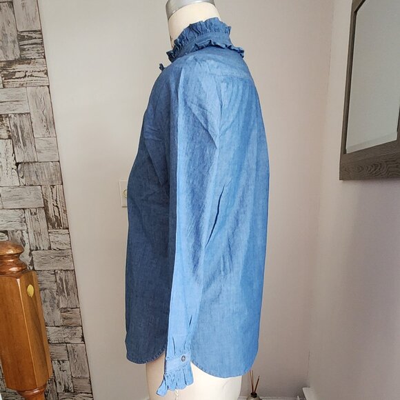 J. CREW Classic-fit Ruffleneck Chambray Shirt Size 4 - Picture 5 of 11
